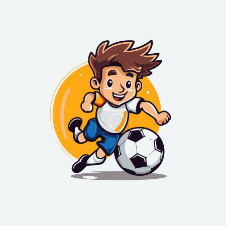 Téléchargez les illustrations : Soccer joueur dessin animé personnage vectoriel illustration design. Conception de mascotte de joueur de football - en licence libre de droit