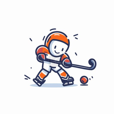 Joueur de hockey avec bâton et rondelle. Illustration vectorielle d'art linéaire.