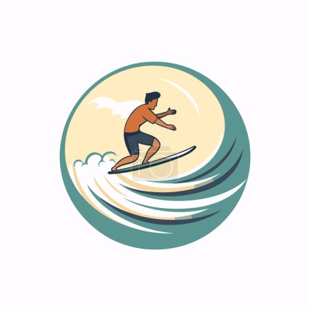 Illustration for Surfer. Vector illustration of a man surfing on the waves. - Royalty Free Image