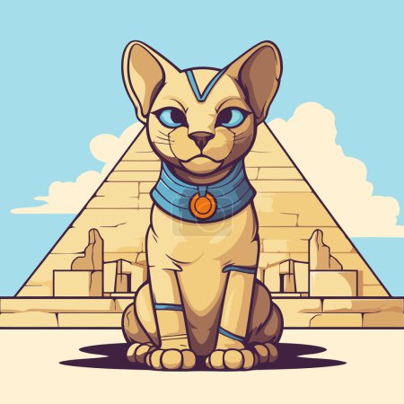 Ilustración de Esfinge egipcia frente a las pirámides. Ilustración vectorial - Imagen libre de derechos