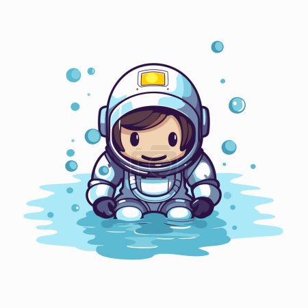 Téléchargez les illustrations : Un astronaute dans l'eau. Illustration vectorielle dessin animé mignon. - en licence libre de droit
