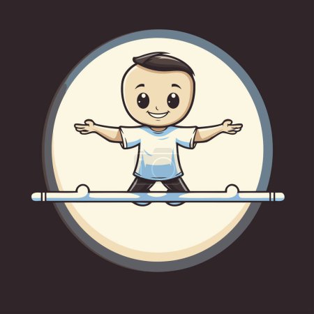 Téléchargez les illustrations : Joli petit garçon se balançant sur une scie à glace. Illustration vectorielle. - en licence libre de droit