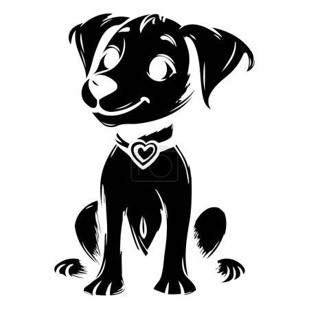 Illustration for Vector image of a dog with a heart in his mouth. Black and white illustration. - Royalty Free Image