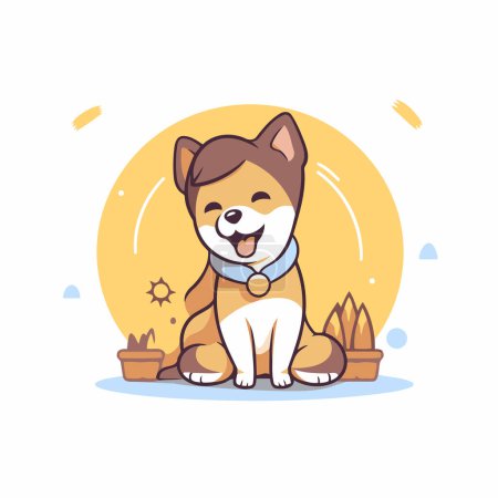 Ilustración de Lindo cachorro shiba inu sentado y sonriendo. Ilustración vectorial. - Imagen libre de derechos