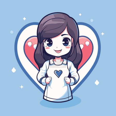 Illustration for Cute little girl in love with a heart. Vector illustration. - Royalty Free Image