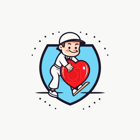 Illustration for Vector illustration of a boy in a white cap and with a red heart in his hands. Valentine's Day. - Royalty Free Image