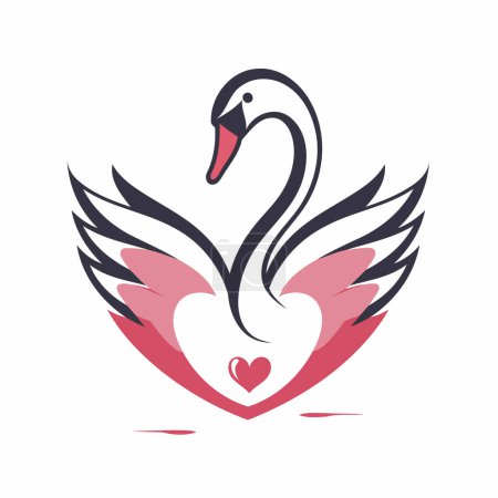 Téléchargez les illustrations : Cygne avec coeur et ailes logo conception vectoriel symbole graphique icône illustration idée créative - en licence libre de droit