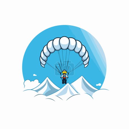 Ilustración de Paracaidista en el fondo de las montañas. ilustración vectorial. - Imagen libre de derechos