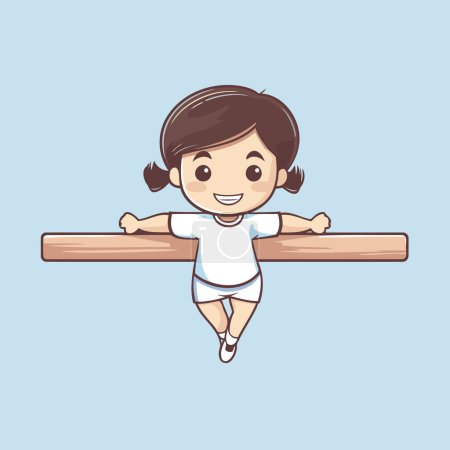 Téléchargez les illustrations : Petite fille faire de la gymnastique sur le bar dessin animé vectoriel illustration conception graphique - en licence libre de droit
