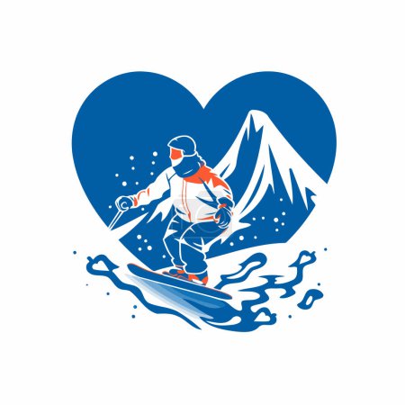 Téléchargez les illustrations : Snowboarder dans les montagnes. Logo de sport d'hiver. Illustration vectorielle - en licence libre de droit