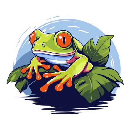 Ilustración de Ilustración de una rana verde sentada sobre una hoja en el agua - Imagen libre de derechos