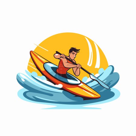 Illustration for Kayaking on the sea. Vector illustration of a man in a kayak. - Royalty Free Image