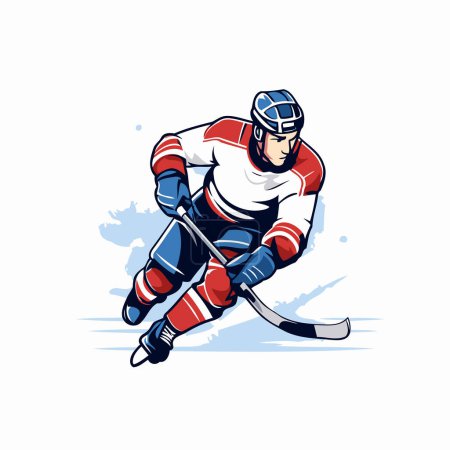 Illustration for Hockey player with the stick on the ice. Vector illustration. - Royalty Free Image