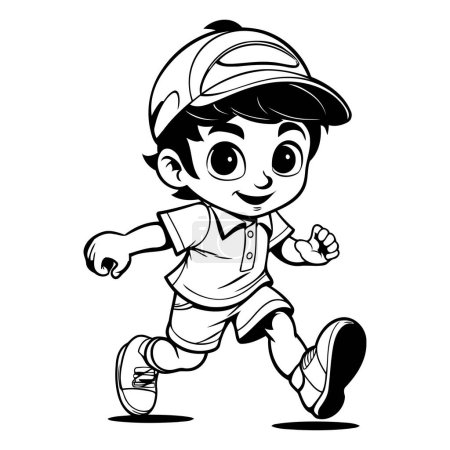 Ilustración de Lindo niño corriendo - Ilustración de dibujos animados en blanco y negro. Vector - Imagen libre de derechos