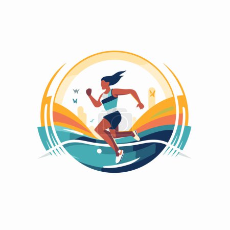 Illustration for Running woman vector logo. Sportswoman running on the beach. - Royalty Free Image