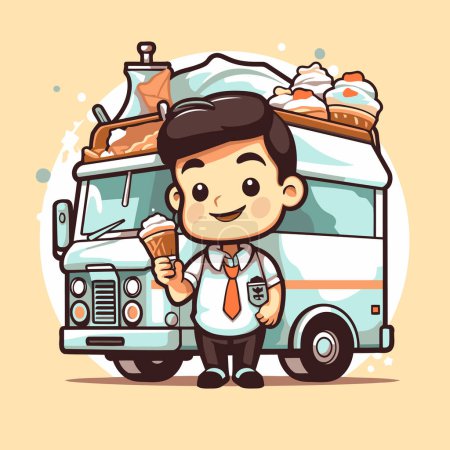 Ilustración de Empresario comiendo helado en camión. Ilustración vectorial del personaje de dibujos animados. - Imagen libre de derechos