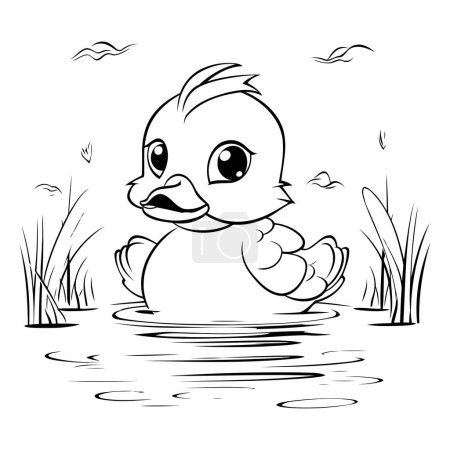 Ilustración de Pato nadando en el estanque. Ilustración vectorial para colorear libro. - Imagen libre de derechos
