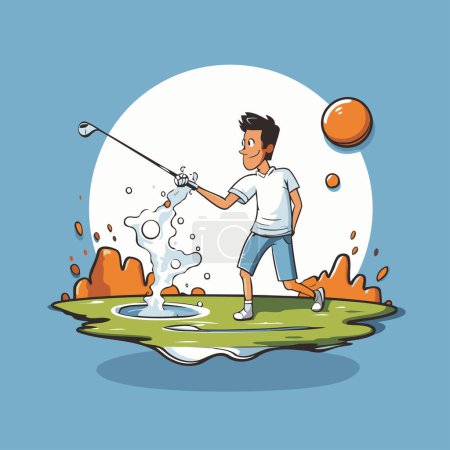 Golfista jugando golf en el campo de golf. Ilustración vectorial.