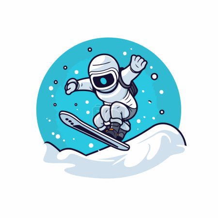 Téléchargez les illustrations : Un astronaute skie dans la neige. Illustration vectorielle sur fond blanc. - en licence libre de droit