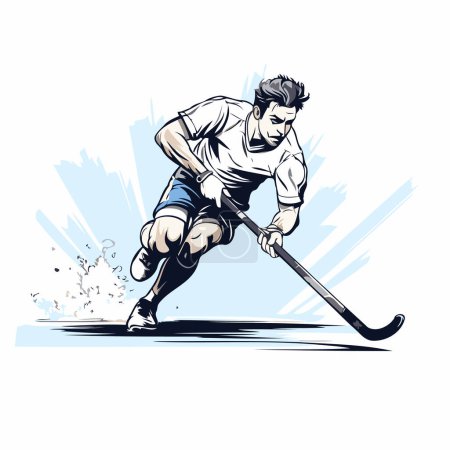 Illustration for Hockey player in action. Vector illustration of a hockey player. - Royalty Free Image