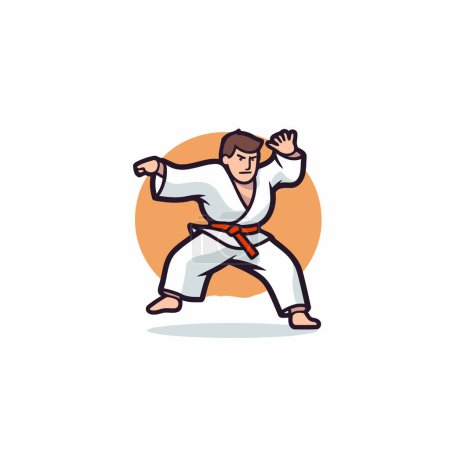Ilustración de Luchador de karate en kimono. Ilustración vectorial en estilo plano - Imagen libre de derechos