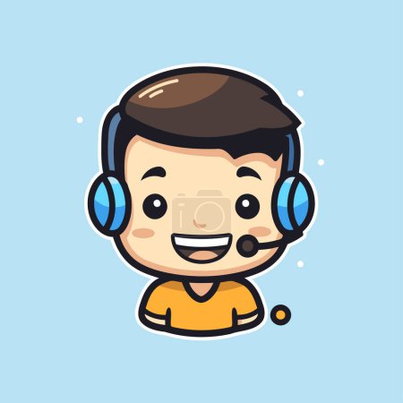Illustration for Cute boy call center operator with headset. Vector flat cartoon character illustration. - Royalty Free Image