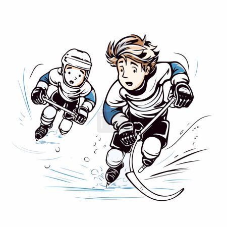 Illustration for Illustration of a boy playing ice hockey. Vector cartoon image. - Royalty Free Image