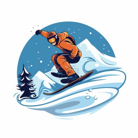 Téléchargez les illustrations : Snowboarder sautant dans la neige. Illustration vectorielle pour votre design - en licence libre de droit