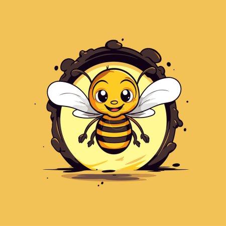 Illustration for Vector cartoon illustration of cute bee character. Isolated on yellow background. - Royalty Free Image
