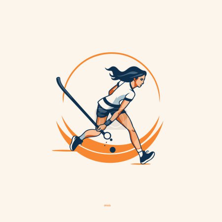 Illustration for Beautiful girl playing hockey. Vector illustration of a woman hockey player - Royalty Free Image