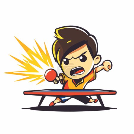 Ilustración de Niño jugando tenis de mesa ilustración vector de dibujos animados. Deportivo chico jugando tenis de mesa. - Imagen libre de derechos