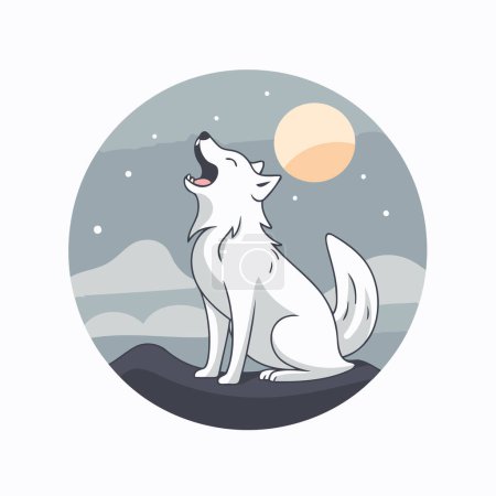 Illustration for Vector illustration of a wolf in the night sky. Flat design style. - Royalty Free Image