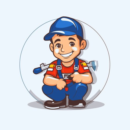Illustration for Cartoon handyman with tools. Cute cartoon vector illustration. - Royalty Free Image