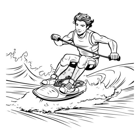 Illustration for Illustration of a man wakeboarding on a surfboard in summer - Royalty Free Image
