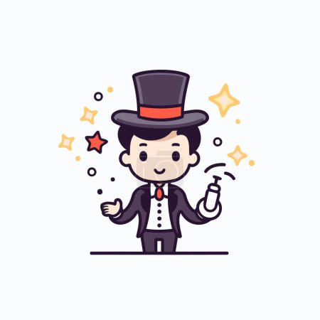 Illustration for Character magician in flat design. Businessman with magic wand. cartoon vector illustration. - Royalty Free Image