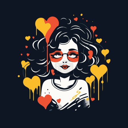 Illustration for Fashion girl in sketch-style with hearts. Vector illustration. - Royalty Free Image