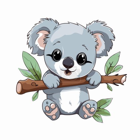 Téléchargez les illustrations : Mignon dessin animé koala assis sur une branche. Illustration vectorielle. - en licence libre de droit