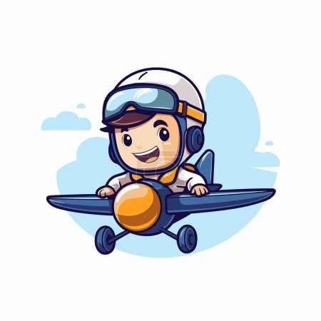 Illustration for Cute boy pilot with airplane isolated on white background. Vector illustration. - Royalty Free Image