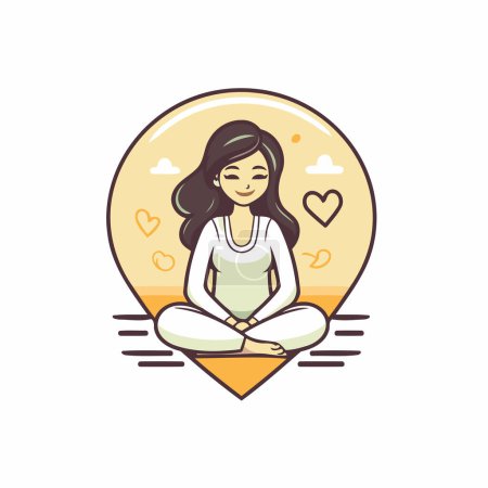 Mujer meditando en posición de loto. Ilustración vectorial en estilo plano.