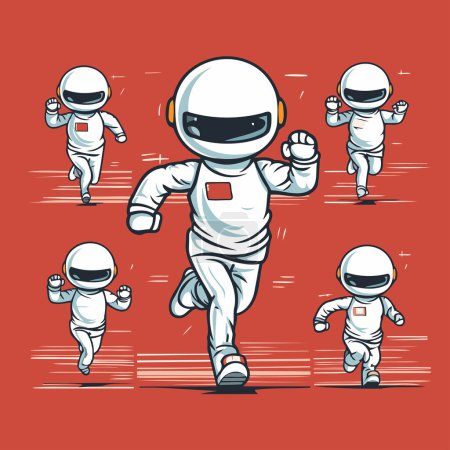 Astronautenrennen. Vektorillustration eines Cartoon-Astronauten im All.