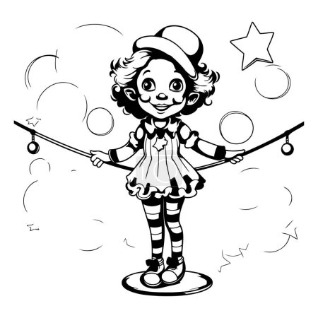 Illustration for Black and White Cartoon Illustration of a Cute Clown Juggling - Royalty Free Image