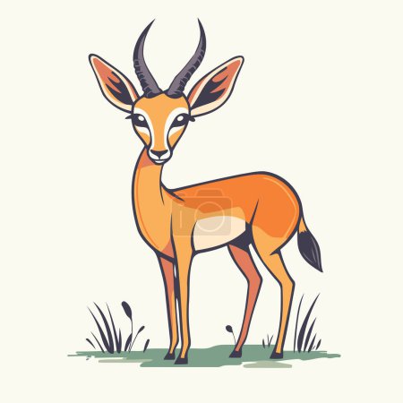 Téléchargez les illustrations : Gazelle debout dans l'herbe. Illustration vectorielle dans le style dessin animé. - en licence libre de droit