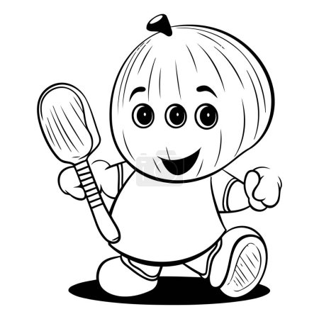 Ilustración de Ilustración de dibujos animados de una linda niña sosteniendo una cuchara o espátula - Imagen libre de derechos