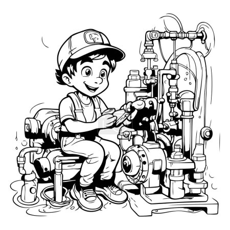 Ilustración de Ilustración de dibujos animados de Cute Kid Boy reparación de equipos de aceite - Imagen libre de derechos