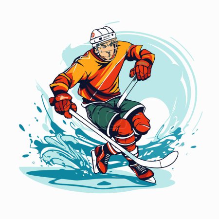 Illustration for Ice hockey player action cartoon sport graphic vector. Ice hockey player in action. - Royalty Free Image
