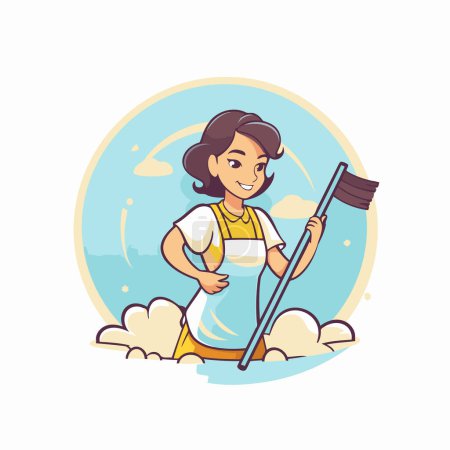Illustration for Cleaning lady with mop. Cleaning service vector illustration. - Royalty Free Image
