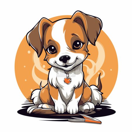Illustration for Jack russell terrier puppy sitting on the ground. Vector illustration. - Royalty Free Image