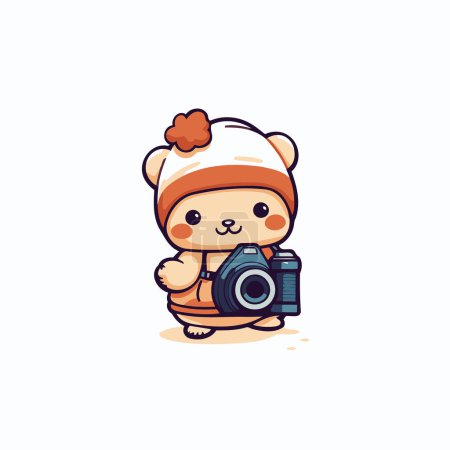 Illustration for Cute animal photographer in hat and scarf with camera. Vector illustration. - Royalty Free Image