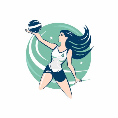 Illustration for Volleyball player woman vector logo. Female volleyball player with ball - Royalty Free Image