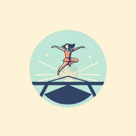 Ilustración de Ilustración vectorial de una chica saltando sobre un trampolín. Diseño plano. - Imagen libre de derechos